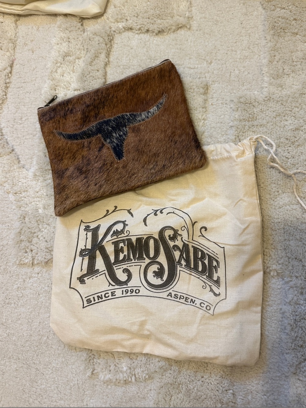 Kemo Sabe Brown Hair-On Hide Toiletry Pouch with Black Longhorn Accent